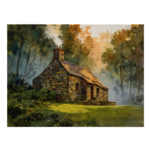 Verzauberte Waldstein Cottage Kunst Poster