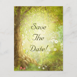 Verzauberte Wedding Waldszene Save the Date Ankündigungspostkarte