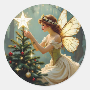 Verzauberte Weihnachten der Fee Runder Aufkleber