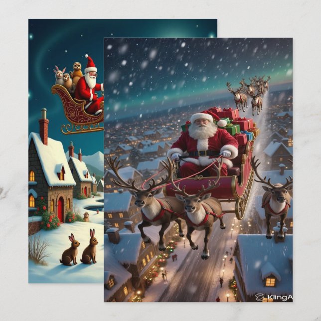 Verzauberte Weihnachts-Winterdorf-Hintergrundbild  Feiertagskarte (Vorne/Hinten)