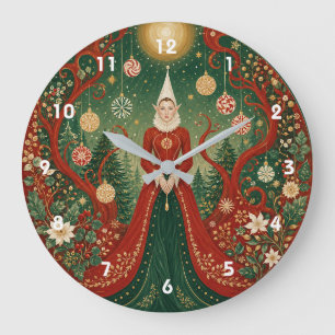 Verzauberte Weihnachtswald-Elfenkönigin Große Wanduhr