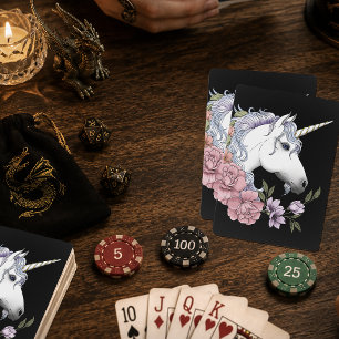Verzauberte weiße Einhorn-Blumen Rosa Schwarz Spielkarten