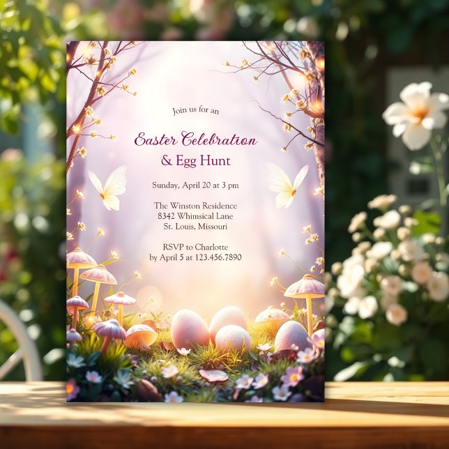 Verzauberte Whimsical Kids Ostereierjagd Einladung (Whimsical Enchanted Forest  Spring Party Easter Celebration & Egg Hunt Invitation)