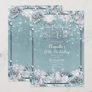 Verzauberte Winter-Rose Silberweiße Süße 16 Party Einladung