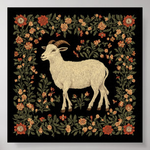 Verzauberte Ziege und florales Volkskunst-Design Poster