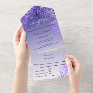 Verzauberter 1. Geburtstag Lila Glitter   Jeder Al All In One Einladung