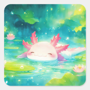 Verzauberter Axolotl-Teich Glück Quadratischer Aufkleber