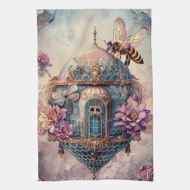 Verzauberter Bienen-Garten-Fantasy (2) Geschirrtuch (Vertikal)
