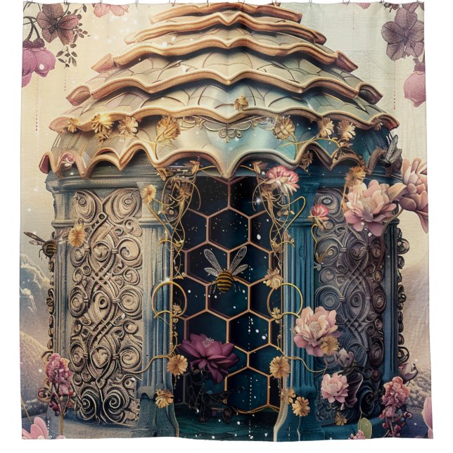 Verzauberter Bienen-Garten-Fantasy (3) Duschvorhang (Vorderseite)