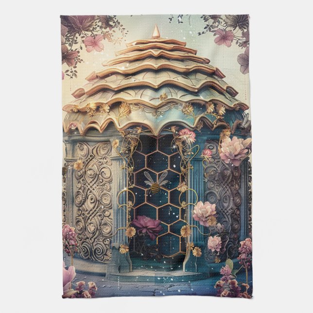 Verzauberter Bienen-Garten-Fantasy (3) Geschirrtuch (Vertikal)