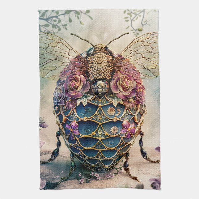 Verzauberter Bienen-Garten-Fantasy (4) Geschirrtuch (Vertikal)
