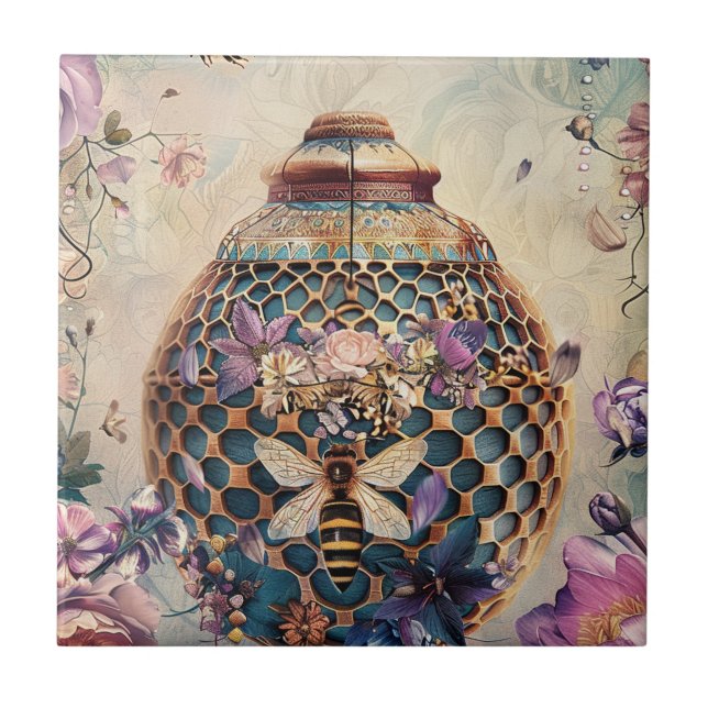 Verzauberter Bienen-Garten Fantasy (6) Fliese (Vorderseite)