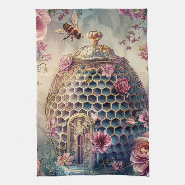 Verzauberter Bienen-Garten-Fantasy (7) Geschirrtuch (Vertikal)