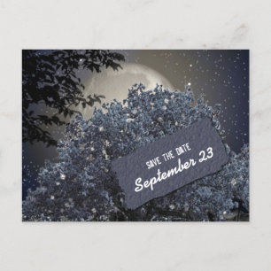 Verzauberter Blaubaum zur Nacht - Save-the-Date Ankündigungspostkarte