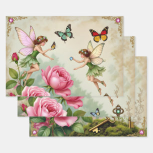 Verzauberter Blumenzauberfeengarten Geschenkpapier Set
