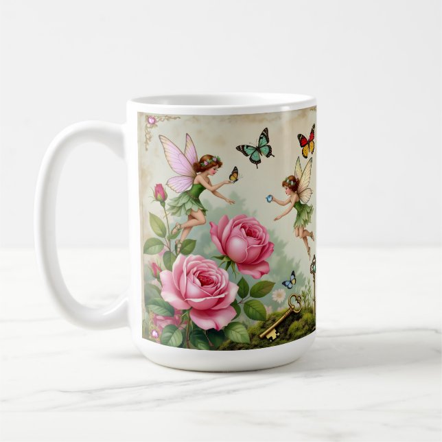 Verzauberter Blumenzauberfeengarten Kaffeetasse (Links)