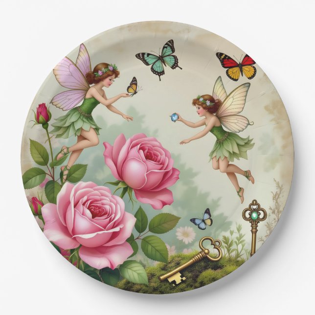Verzauberter Blumenzauberfeengarten Pappteller (Vorderseite)