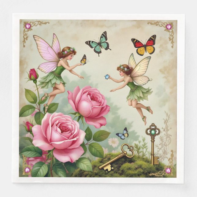 Verzauberter Blumenzauberfeengarten Serviette (Vorderseite)