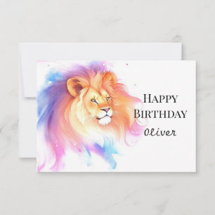 Verzauberter Chic Watercolor Löwe Geburtstag Karte