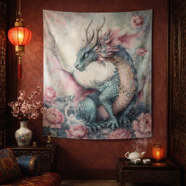 Verzauberter Drache mit Rosen Wandteppich