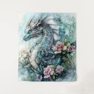 Verzauberter Drache unter Rosen  Wandteppich
