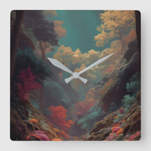 Verzauberter Fantasy-Wald-Wanduhr – Magisch Quadratische Wanduhr