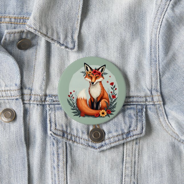 Verzauberter Floraler Fuchs Waldvolkskunst Button (Beispiel)