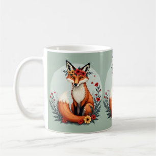 Verzauberter Floraler Fuchs Waldvolkskunst Kaffeetasse