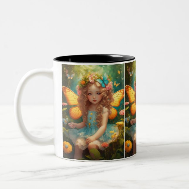 Verzauberter Flug: Fairy on a Butterfly-Tasse Zweifarbige Tasse (Links)