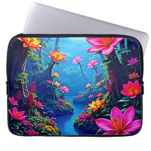 Verzauberter Fluss im blühenden Wald Kunst Laptopschutzhülle
