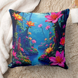 Verzauberter Fluss im Wald Kunst in Blüte Kissen