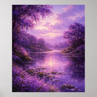 Verzauberter Fluss unter violettem Himmel Poster