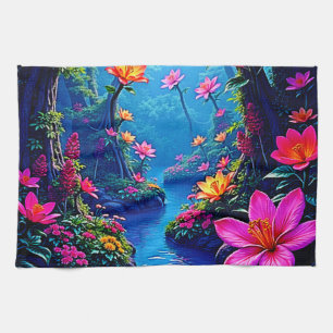 Verzauberter Flussblüten-Kunstwald Geschirrtuch