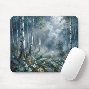 Verzauberter Frühlings-Birkenwald im Mondlicht Mousepad