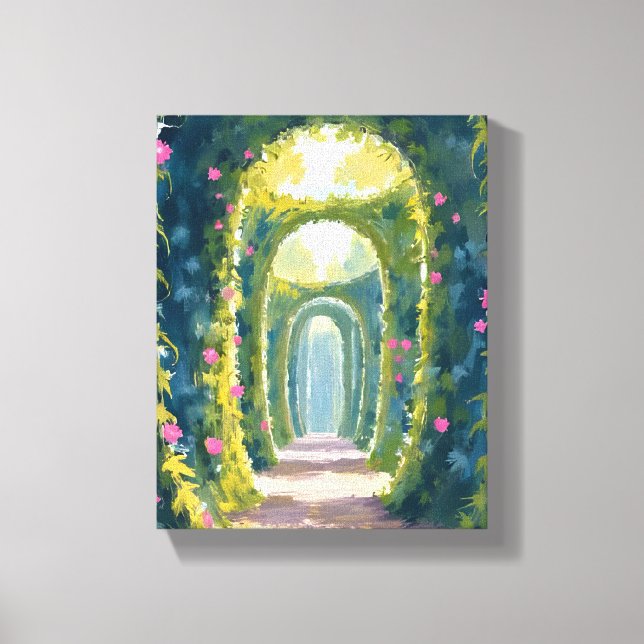 Verzauberter Garten | Blumengemälde Torbogen Leinwanddruck (Vorderseite)