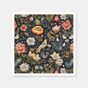 Verzauberter Garten Gelber Vogel und Blumen Vintag Serviette