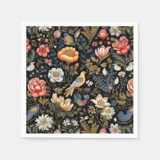 Verzauberter Garten Gelber Vogel und Blumen Vintag Serviette