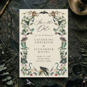 Verzauberter Garten: Gothische Botanische Hochzeit Save The Date