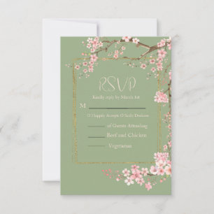 Verzauberter Garten Salbeigrün & Rosa Kirschblüte RSVP Karte