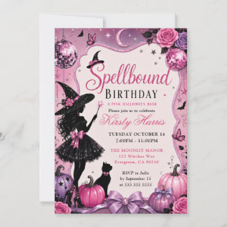 Verzauberter Geburtstag Pink Halloween Bash Einladung