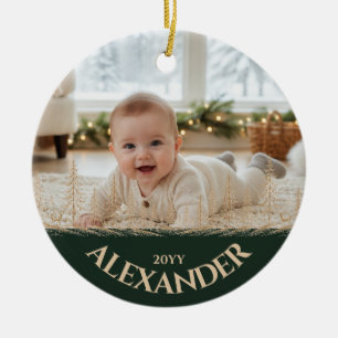 Verzauberter goldener Weihnachtsbaum im Wald Keramik Ornament