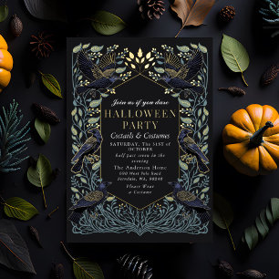 Verzauberter gotischer Raben-Blumen-Halloween Folieneinladung