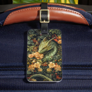 Verzauberter grüner Drache mit eleganter Blumenano Gepäckanhänger