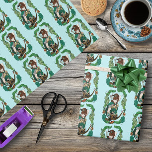 Verzauberter grüner Fantasy-Waldland-Bogenschütze- Geschenkpapier