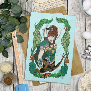 Verzauberter grüner Fantasy-Waldland-Bogenschütze- Geschirrtuch