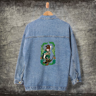 Verzauberter grüner Fantasy-Waldland-Bogenschütze- Jeansjacke