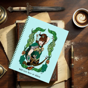Verzauberter grüner Fantasy-Waldland-Bogenschütze- Notizbuch