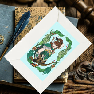 Verzauberter grüner Fantasy-Waldland-Bogenschütze- Rechteckiger Aufkleber
