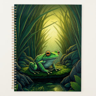 Verzauberter grüner Frosch in einem Wald Planer