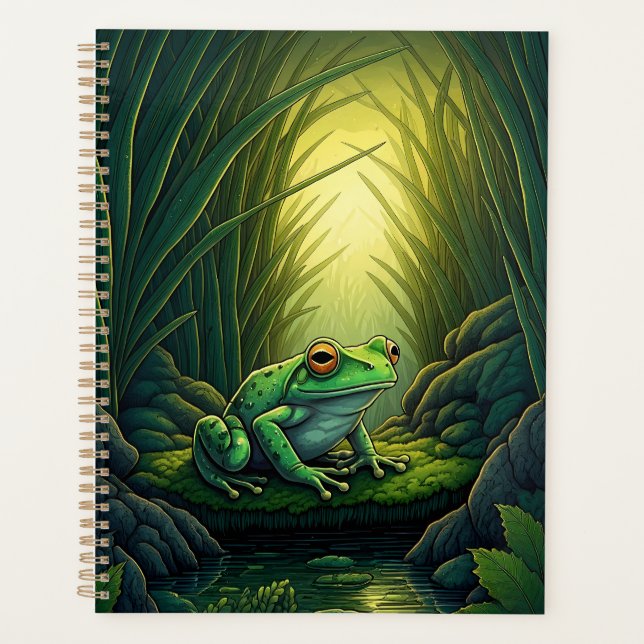 Verzauberter grüner Frosch in einem Wald Planer (Vorderseite)